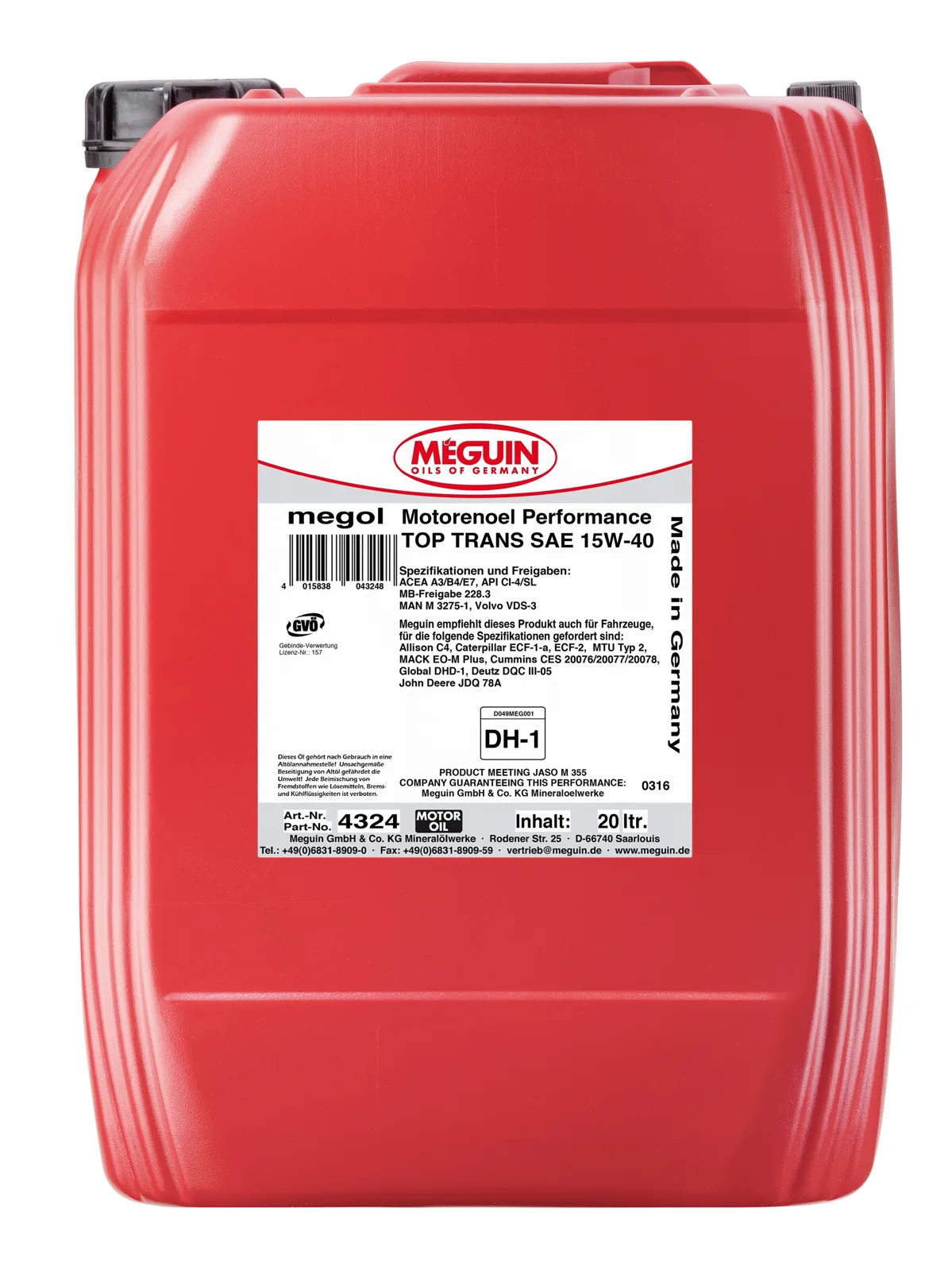 Моторна олива MEGUIN megol Performance Top Trans 15W-40, 20 л