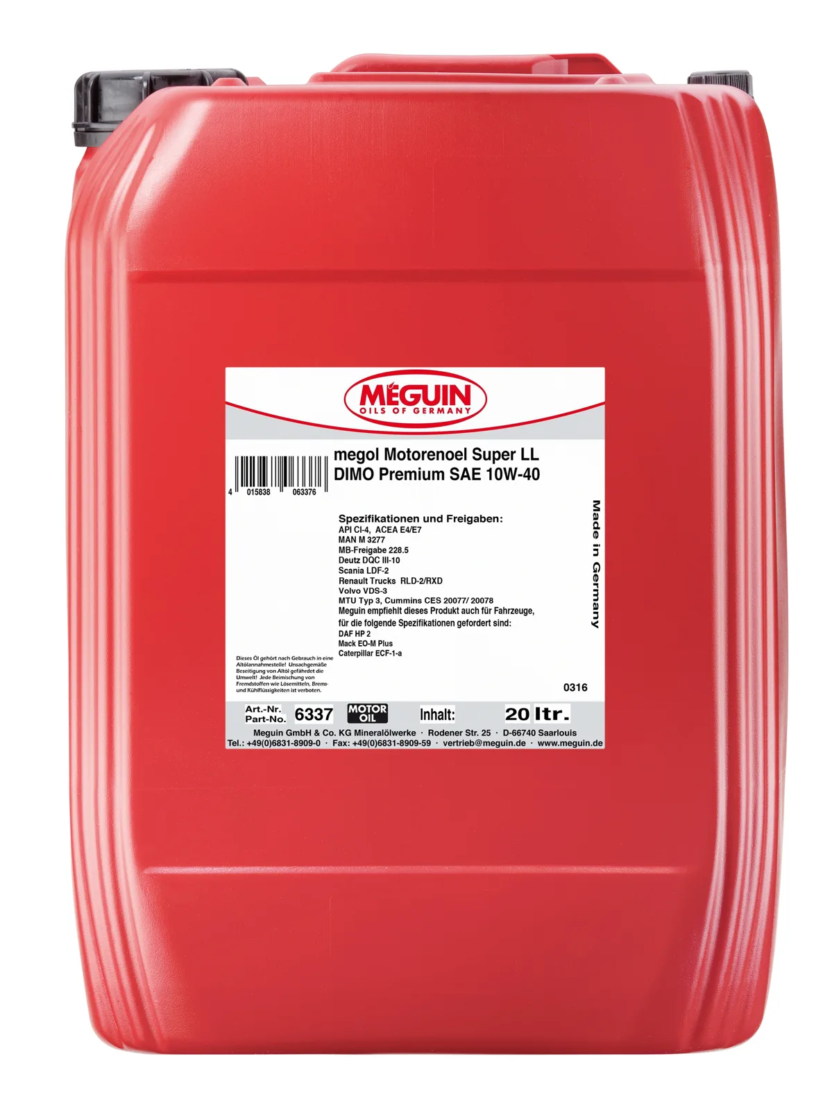Моторна олива MEGUIN megol Super LL DIMO Premium 10W-40, 20 л