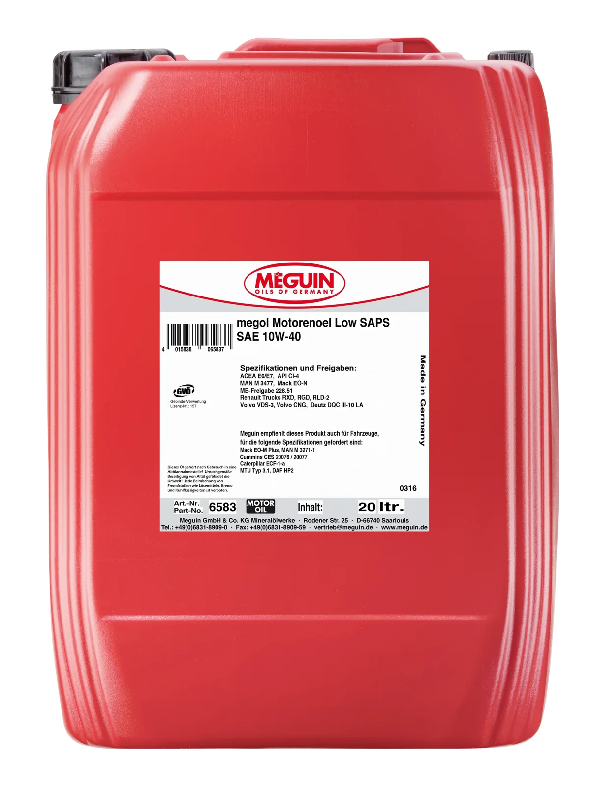 Моторна олива MEGUIN megol Low SAPS 10W-40, 20 л